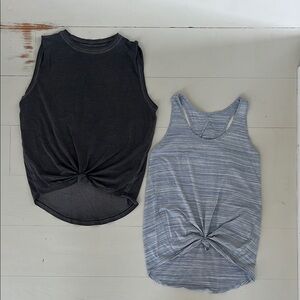 Lululemon Athletica Black and Slate Blue Tie Front Tank Tops